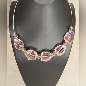 Blush Pink Faceted Crystal Statement Necklace Aurora Borealis AB Beads Jewelry